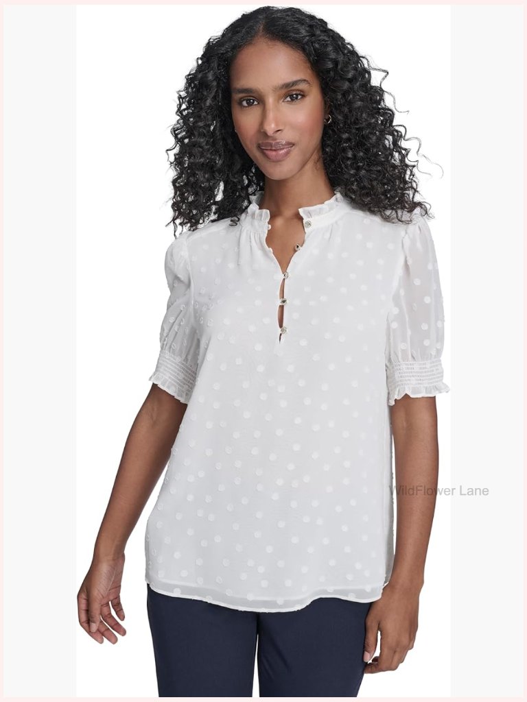 Puff Sleeve Blouse - Mock Neck Popover Shirt